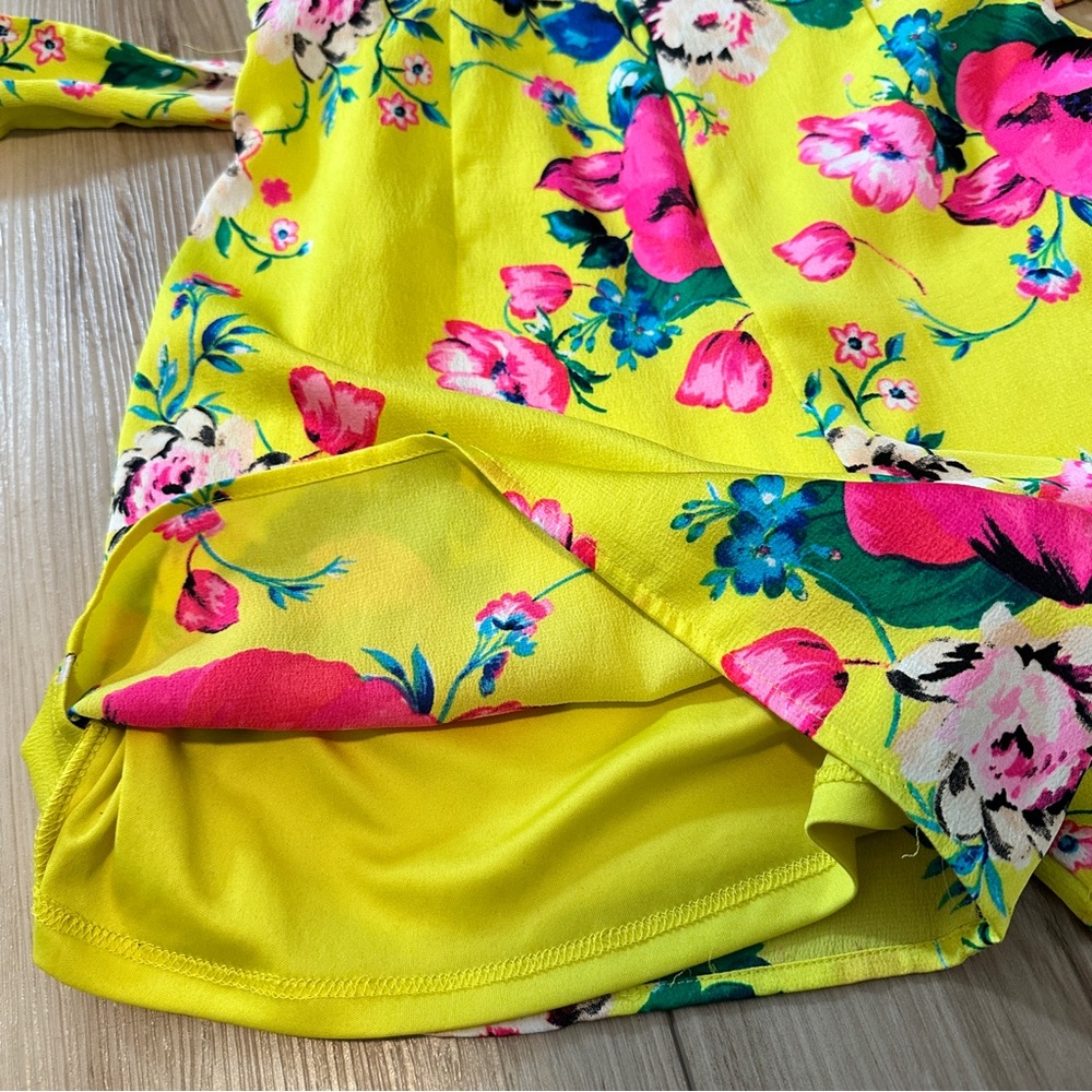 Express Satin Floral Strapless Tie Waist Romper - Picture 5 of 6